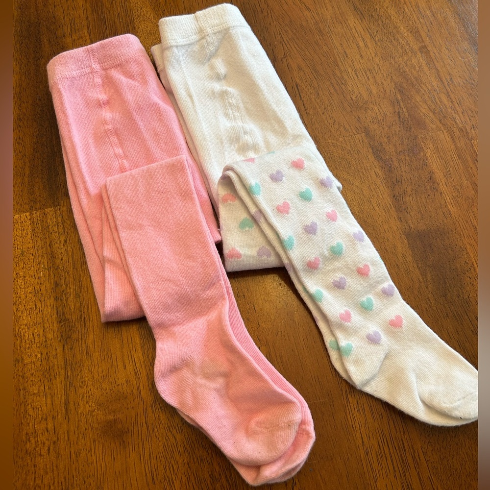 Girls 18–36M Tights Set | Pink + Heart Print | Cozy Knit | Diaper-Friendly Fit